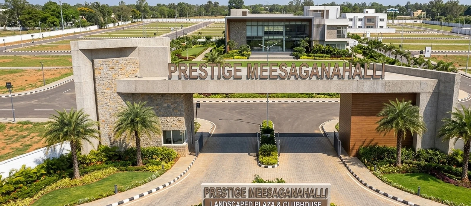 Landscaped open plaza render at Prestige Meesaganahalli, Devanahalli
